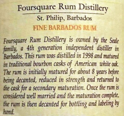 Foursquare: Exceptional Cask Selection I: 1998 Vintage: Rear Label