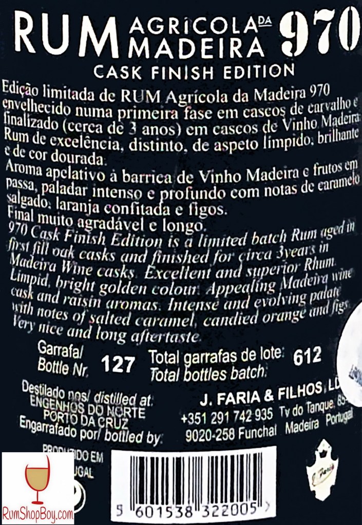 Rum 970 Madeira Cask Rear Label