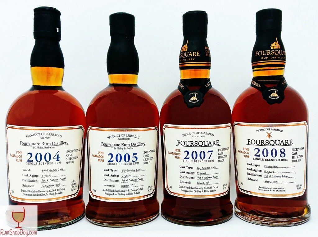 Foursquare 2004, 2005, 2007 and 2008 Bottles